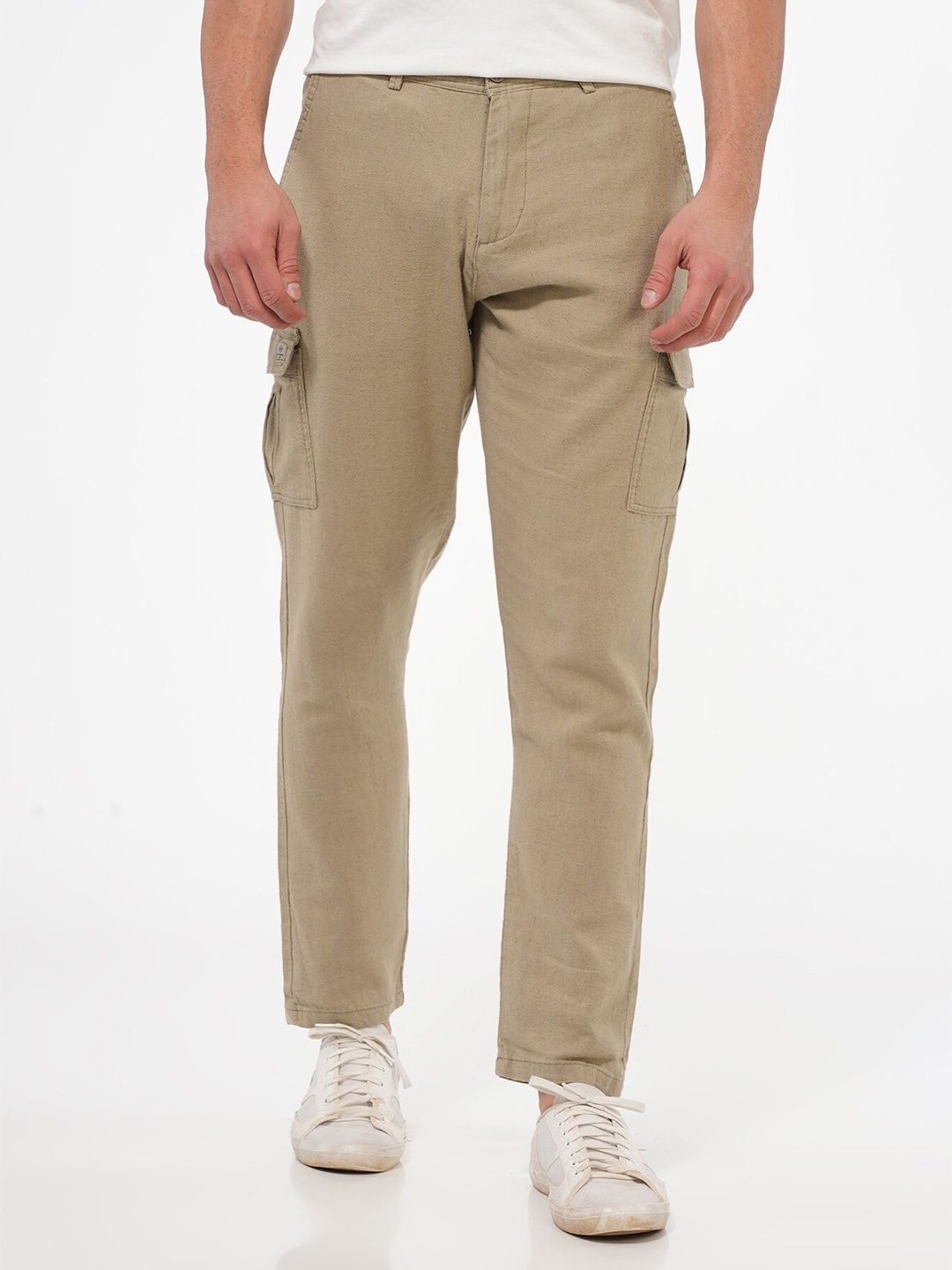 

POE Men Smart Mid-Rise Cargos Trousers, Green
