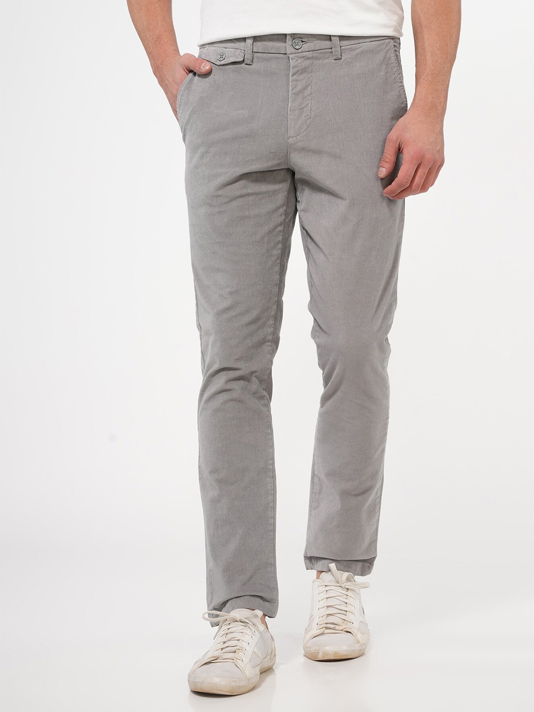 

POE Men Smart Corduroy Pure Cotton Chinos Trousers, Grey