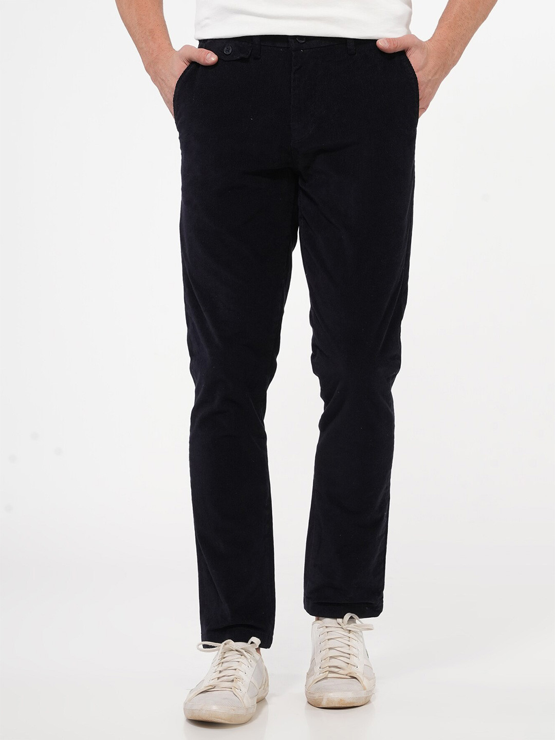 

POE Men Smart Corduroy Pure Cotton Chinos Trousers, Navy blue