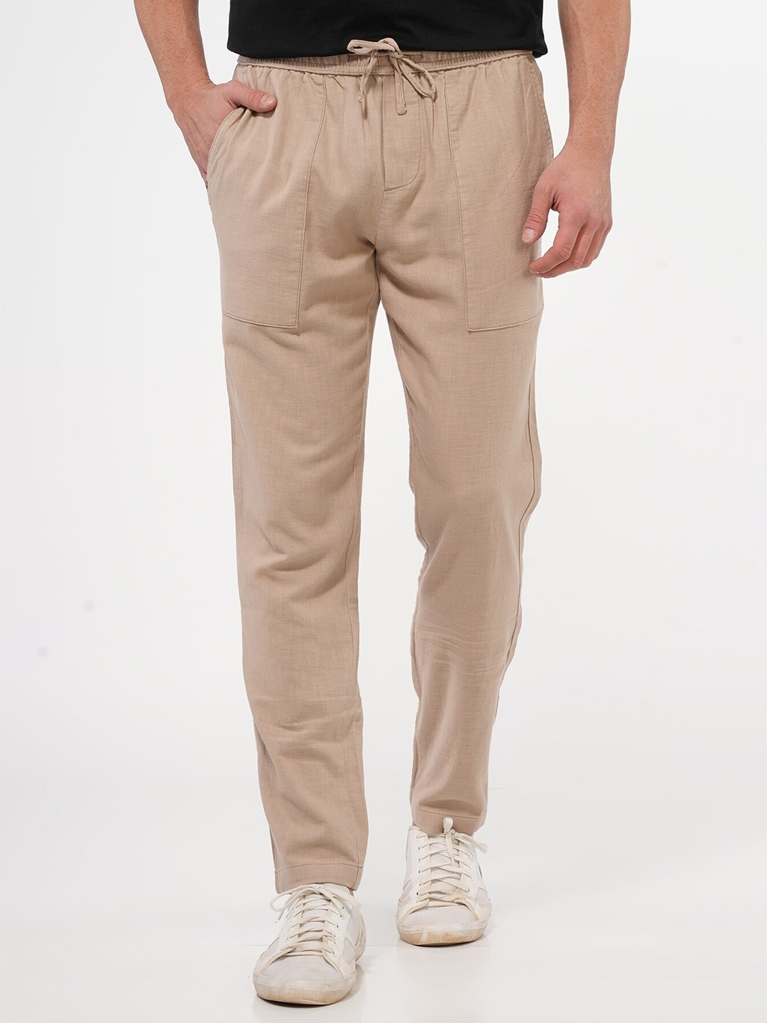 

POE Men Smart Mid-Rise Cotton Regular Trousers, Beige