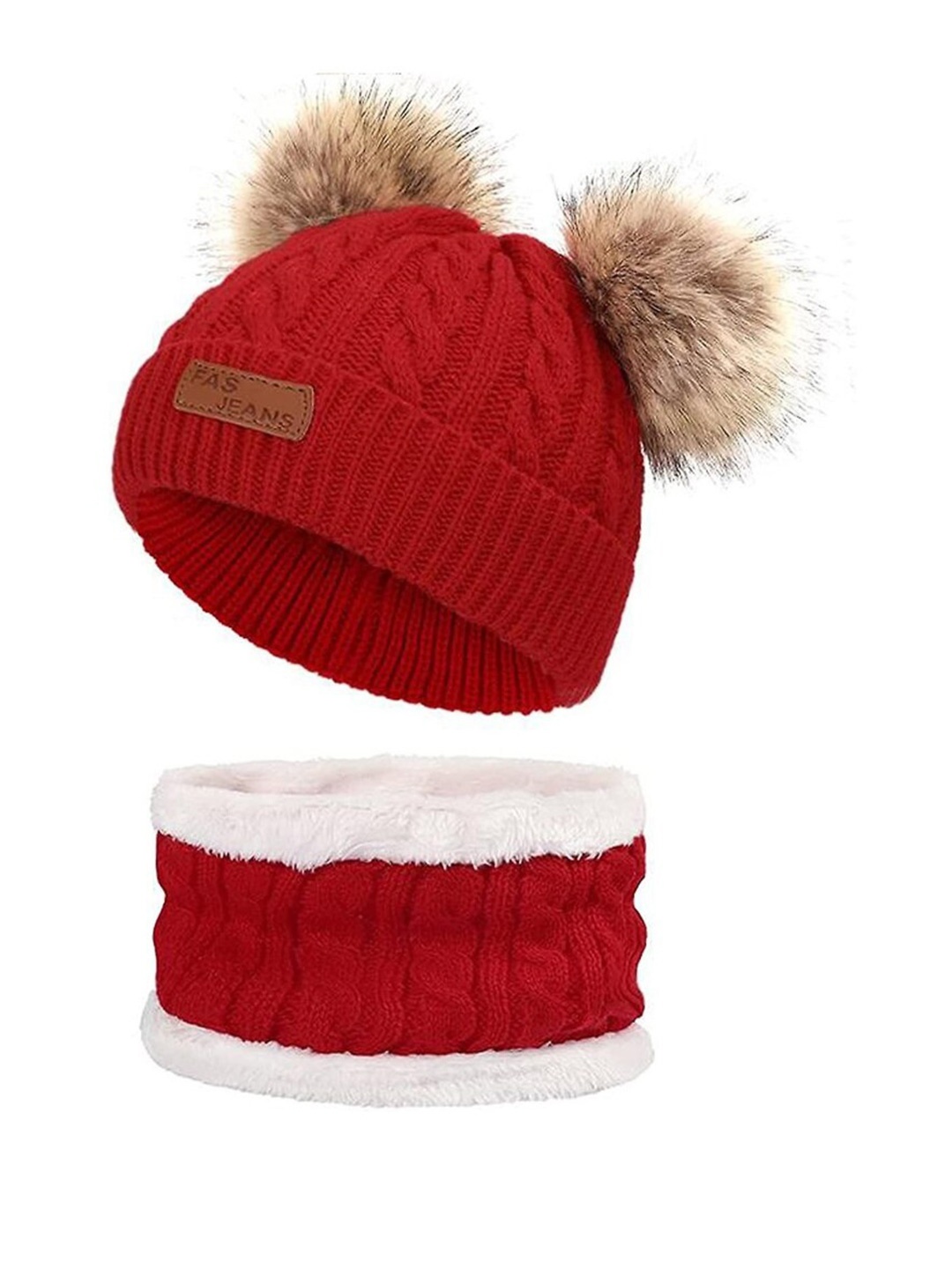 

EL REGALO Kids Self Design Woollen Beanie With Neck Warmer, Red