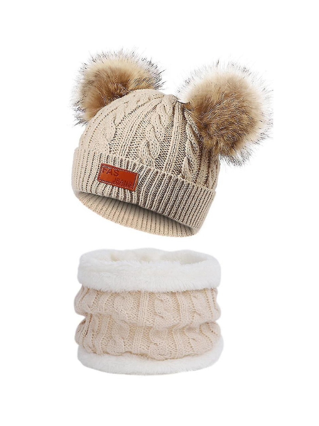 

EL REGALO Kids Self Design Woollen Beanie With Neck Warmer, Beige