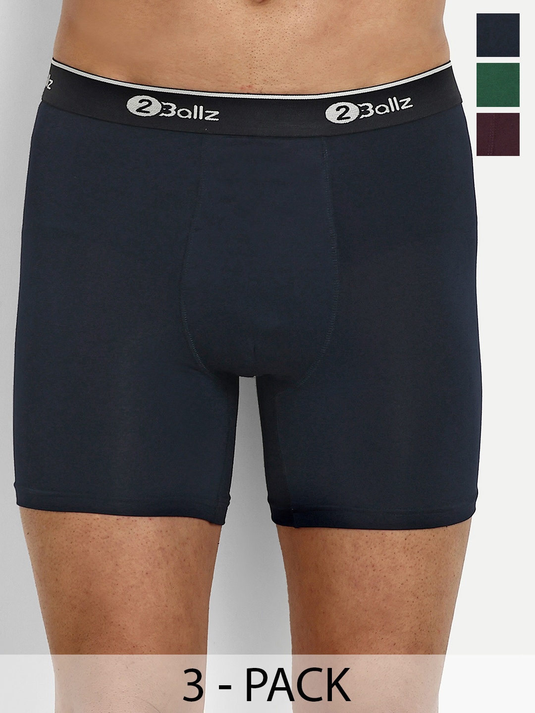 

2BALLZ Pack Of 3 Antimicrobial Outer Elasticated Trunks KBBRBG-3-2BT, Maroon