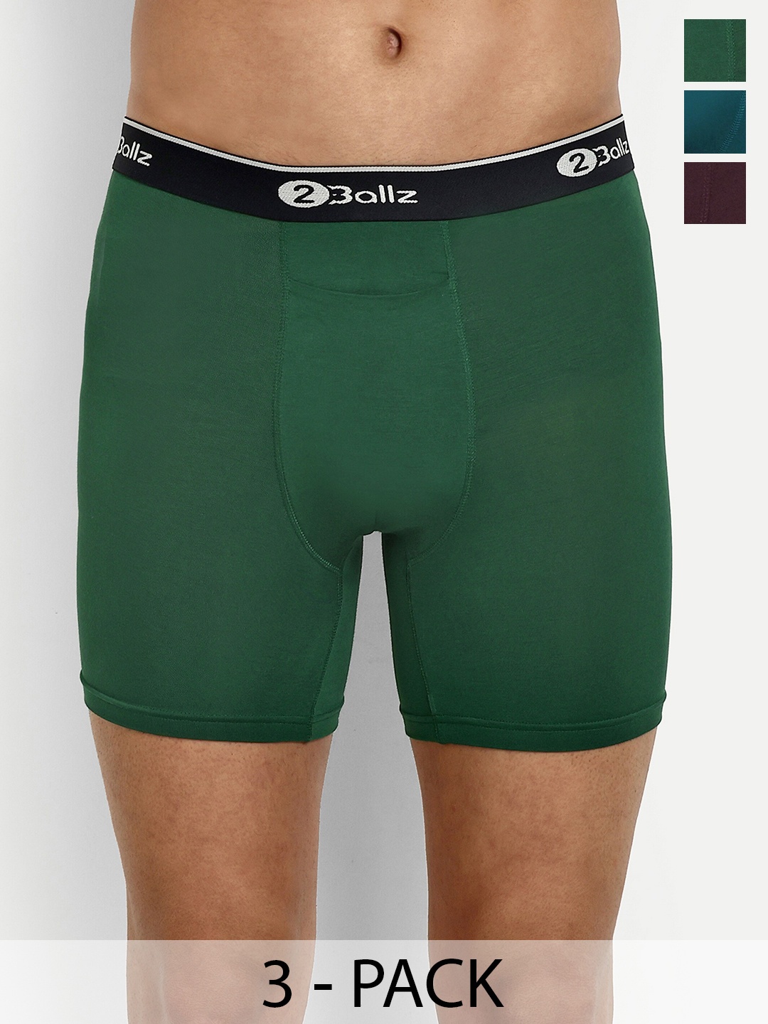 

2BALLZ Pack Of 3 Snug Fit Trunks BGBROD-3-2BT, Green