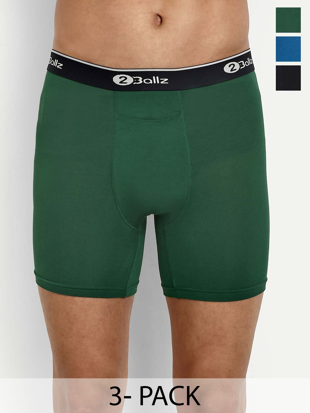 

2BALLZ Pack Of 3 Snug Fit Pouch Trunks- HBBBG-3-2BT, Green