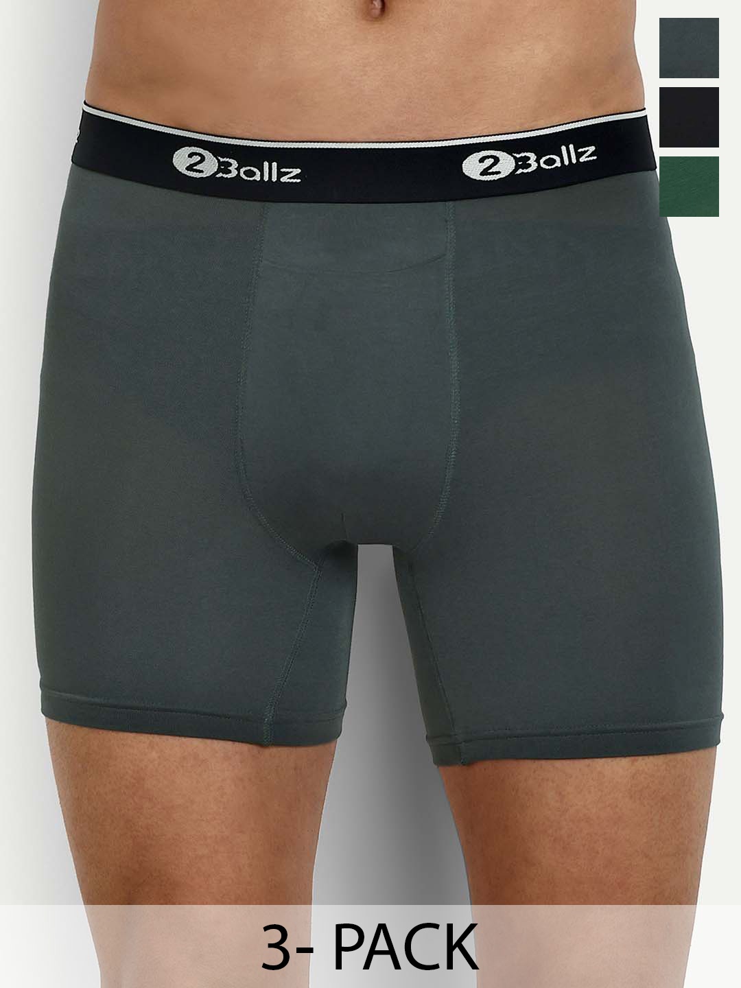 

2BALLZ Pack Of 3 Breathability Trunks BGUG-3-2BT, Grey melange