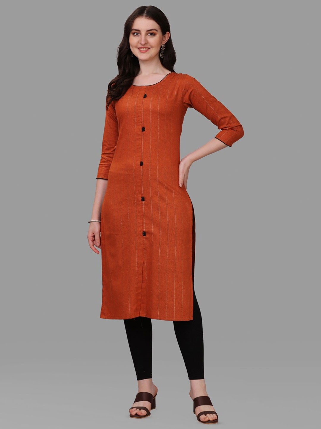 

CANIZZARO Striped Straight Kurta, Orange