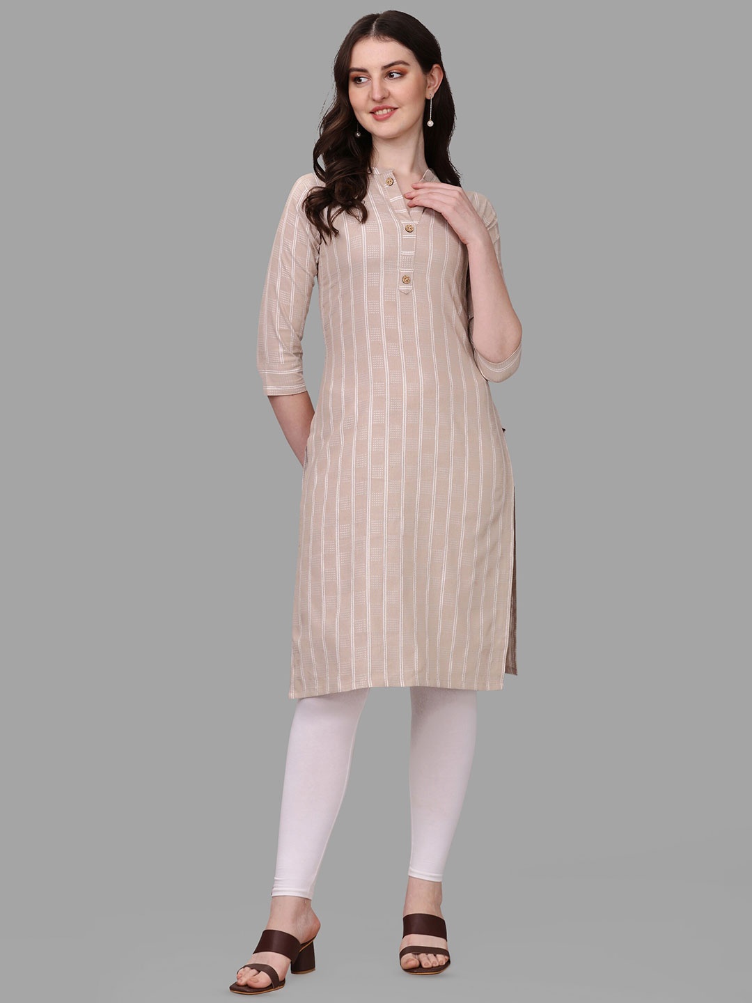 

CANIZZARO Striped Straight Kurta, Beige