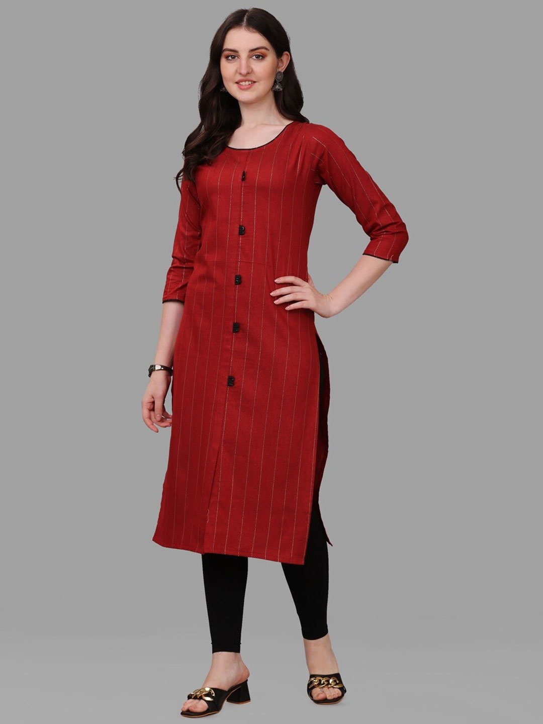 

CANIZZARO Striped Straight Kurta, Maroon