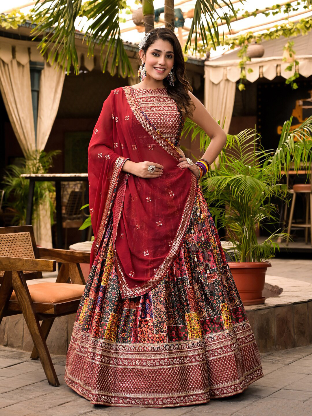 

Readiprint Fashions Embroidered Sequinned Ready to Wear Lehenga & Blouse With Dupatta, Red