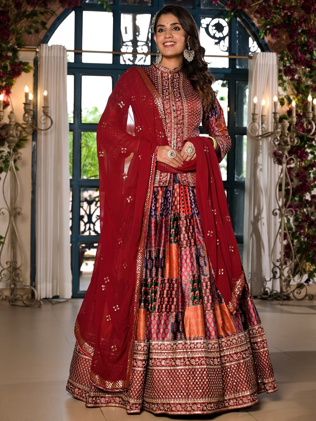 

Readiprint Fashions Embroidered Sequinned Ready to Wear Lehenga & Blouse With Dupatta, Red