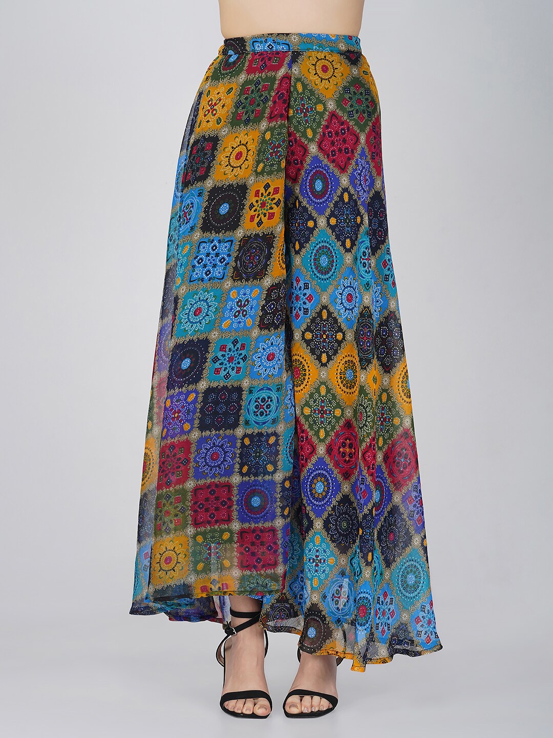 

Vastraa Fusion Ethnic Motifs Printed Flared Georgette Palazzos, Yellow