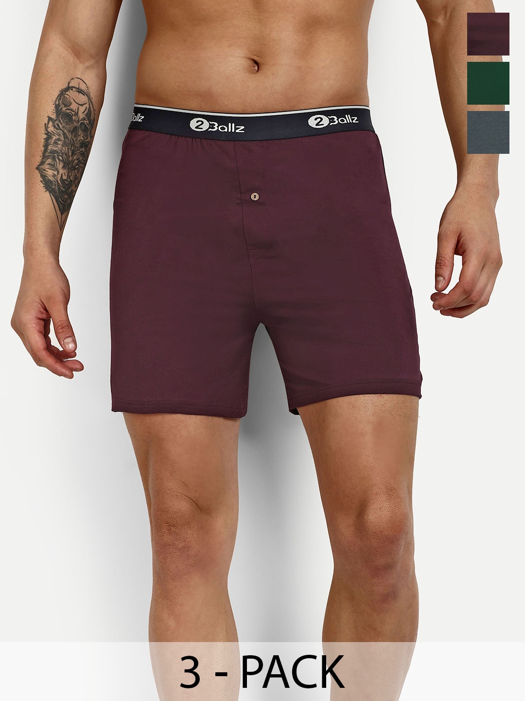

2BALLZ Pack Of 3 Trunks BRBGUG-3-2BX-BARN RED+ BOTTLE GREEN+ URBAN GREY