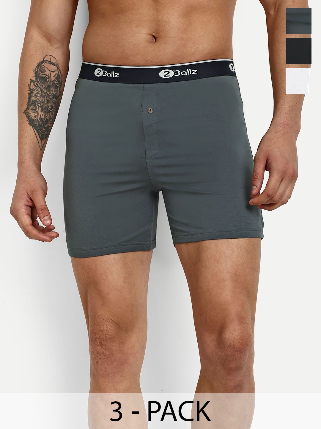 

2BALLZ Pack Of 3 Trunks UGBW-3-2BX-URBAN GREY+ BLACK+ WHITE