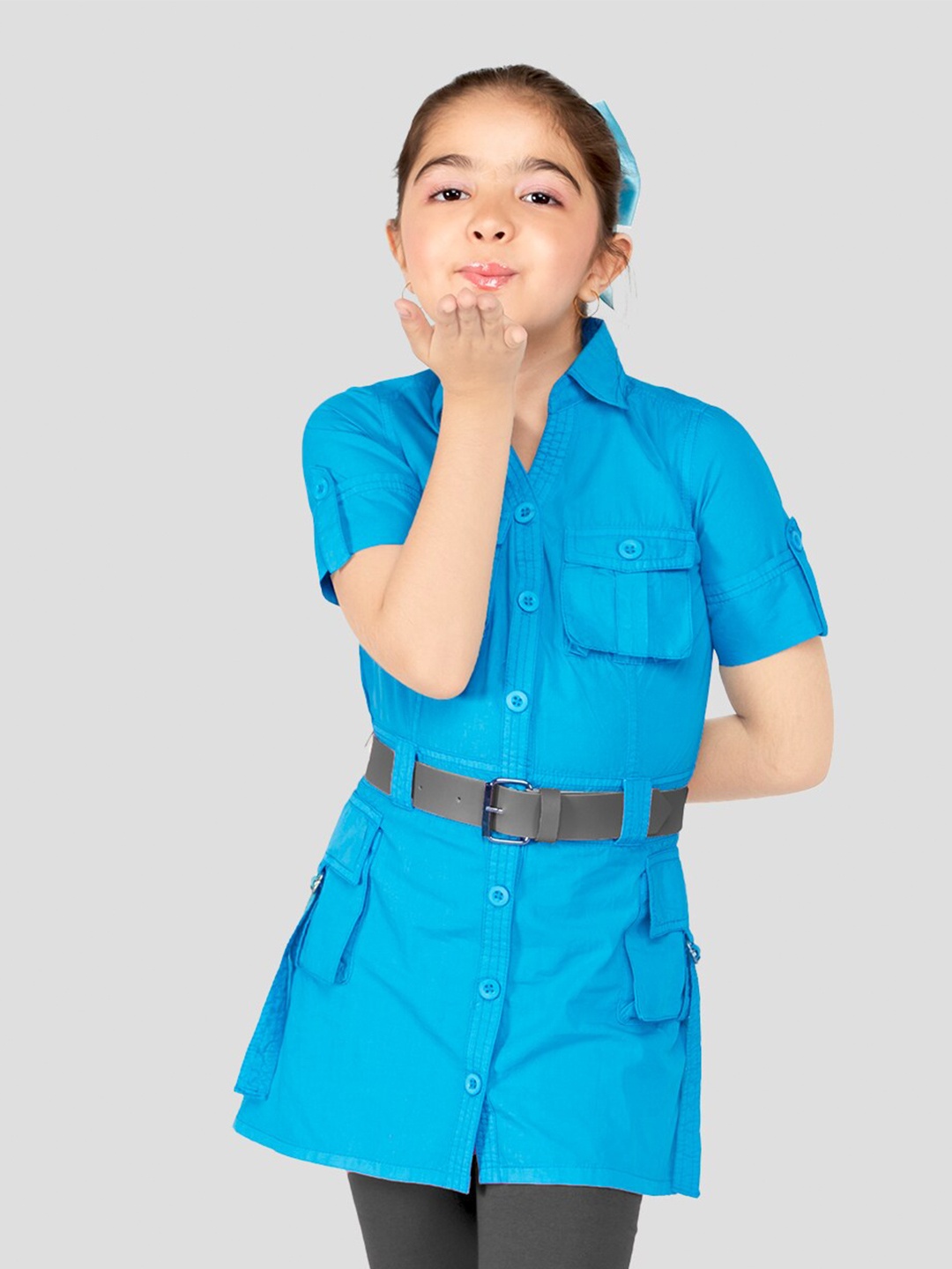 

Naughty Ninos Girls Shirt Collar Short Sleeves Cotton Sheath Dress, Blue