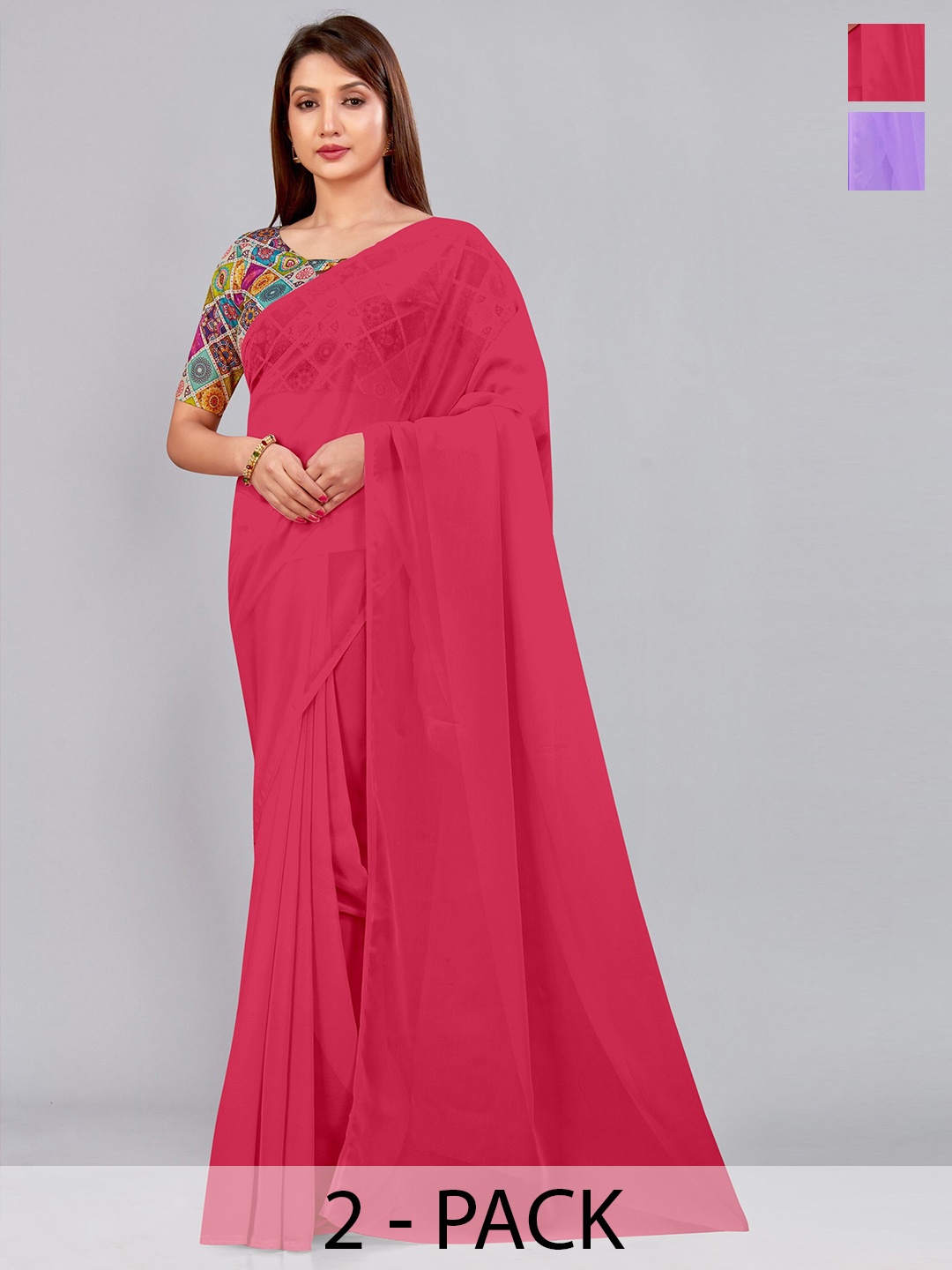

CastilloFab Selection of 2 Pure Georgette Saree, Rose