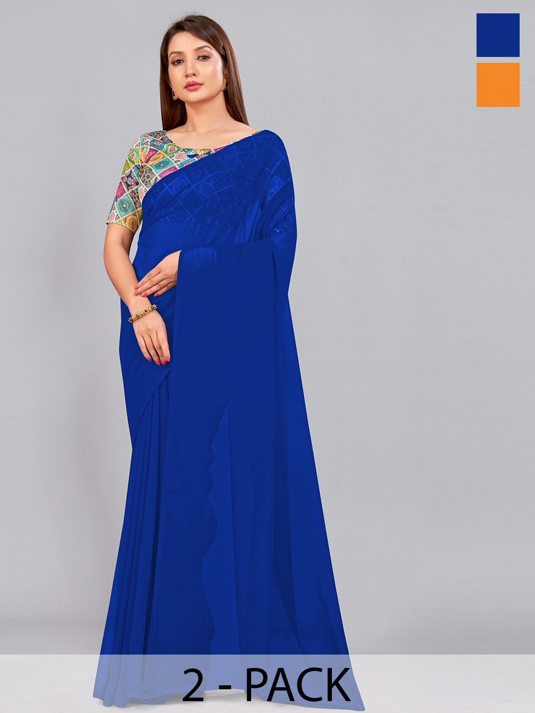 

CastilloFab Selection Of 2 Ethnic Pure Georgette Sarees, Blue