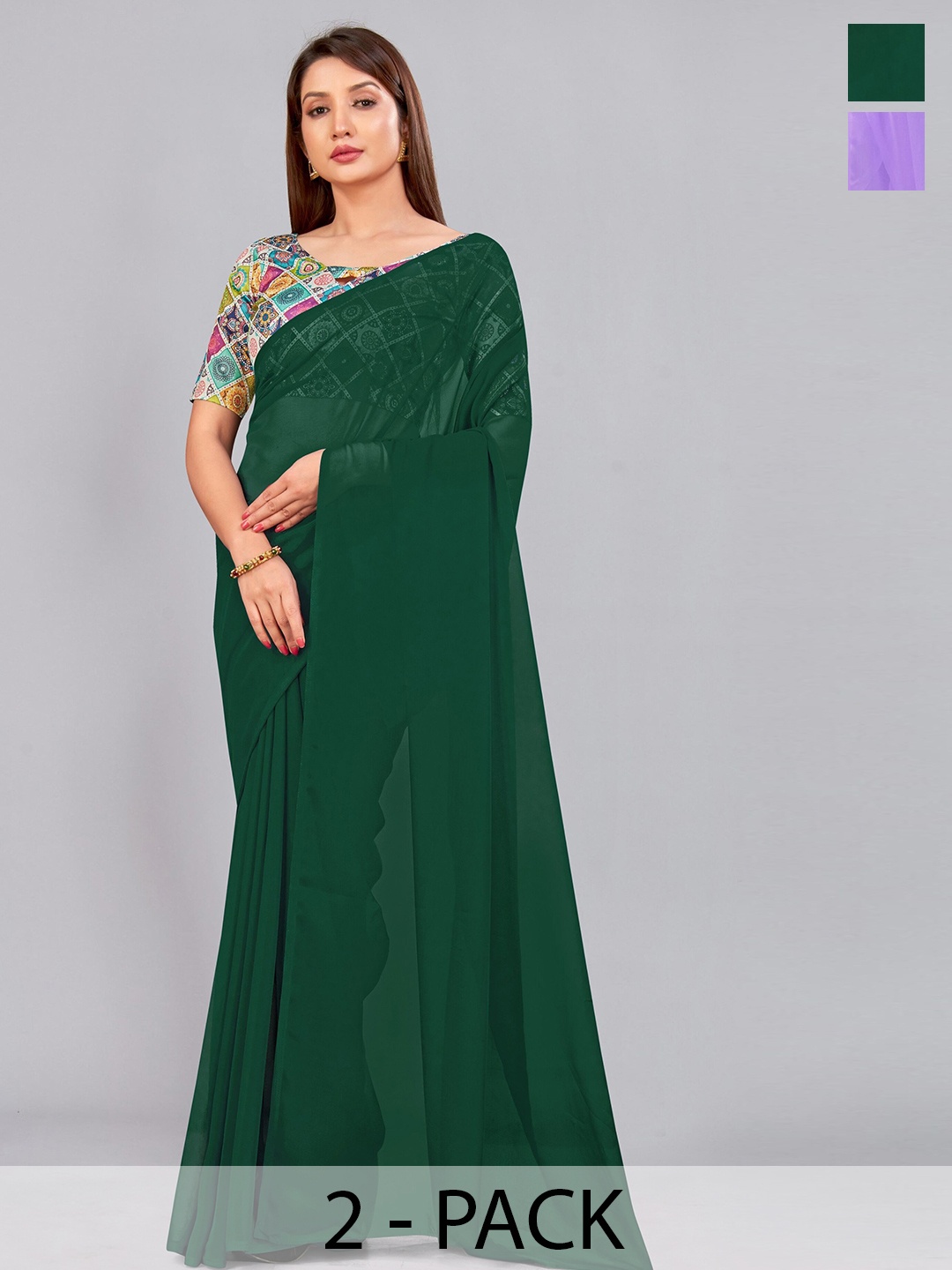

CastilloFab Selection of 2 Pure Georgette Saree, Green
