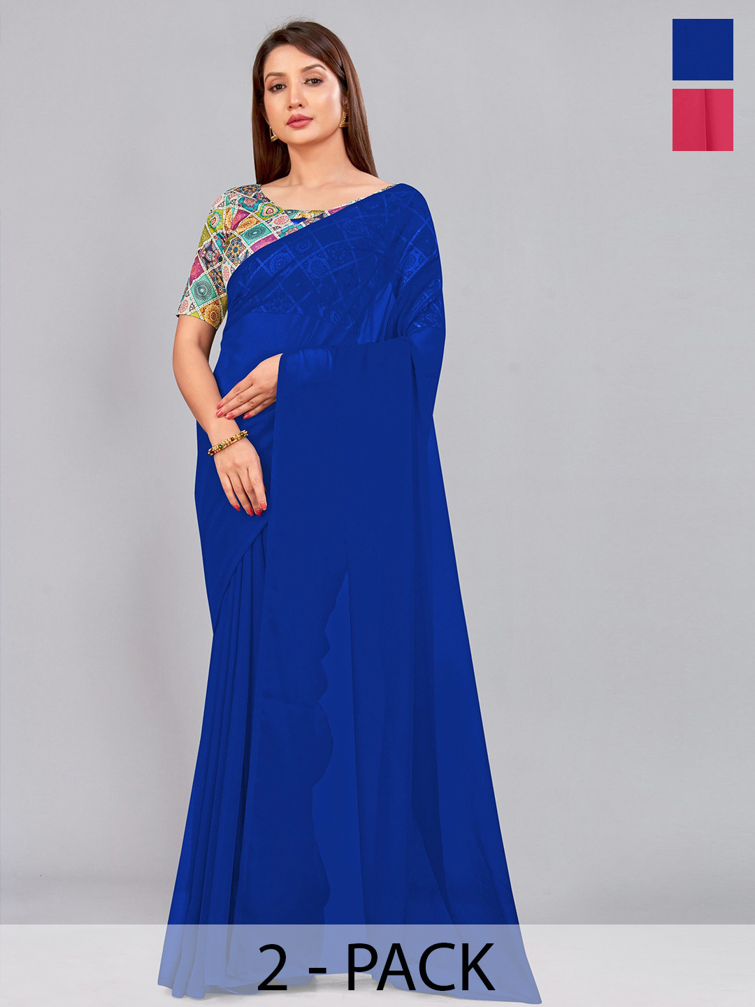 

CastilloFab Selection of 2 Pure Georgette Sarees, Blue