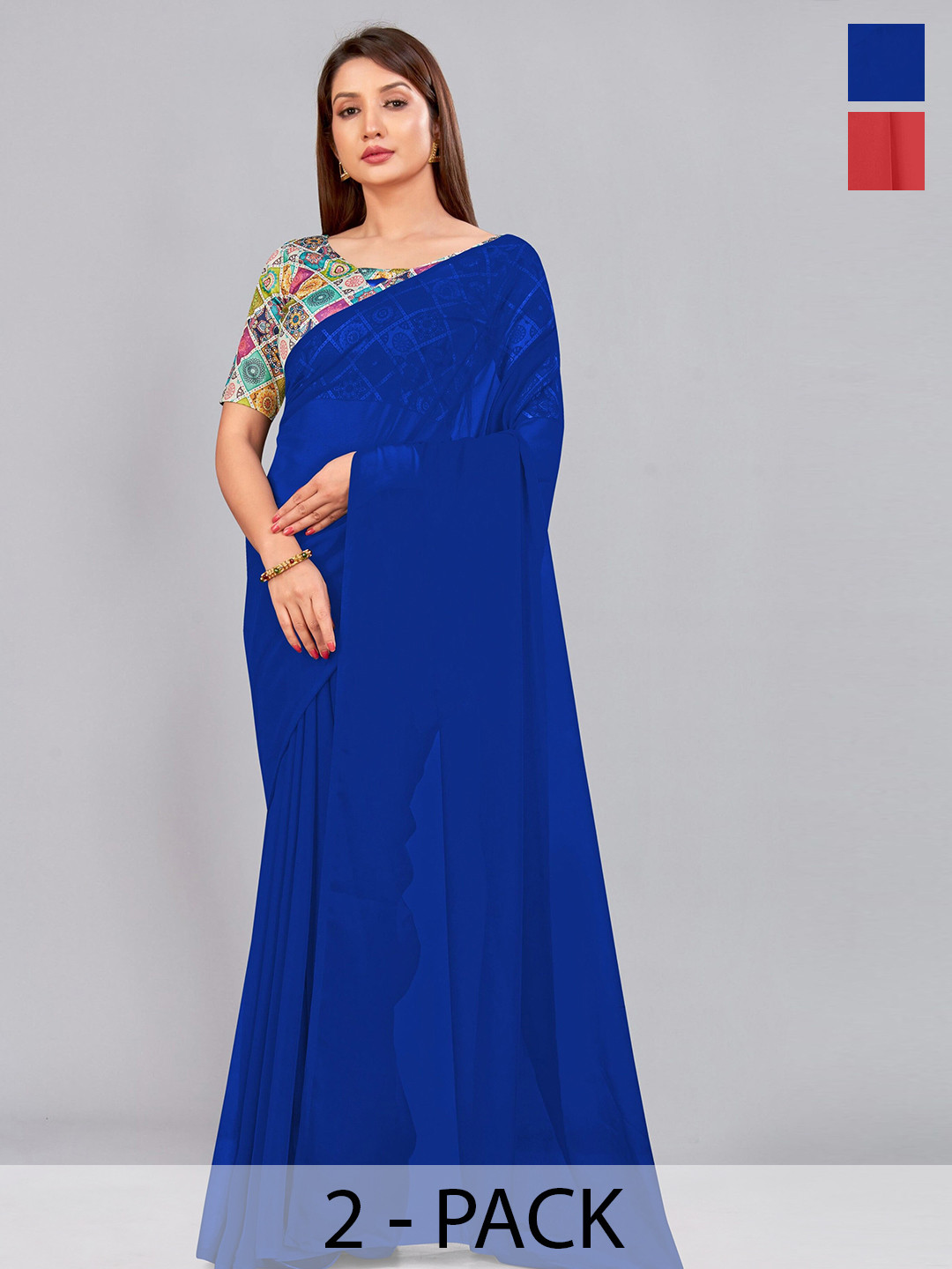 

CastilloFab Selection Of 2 Pure Georgette Saree, Blue