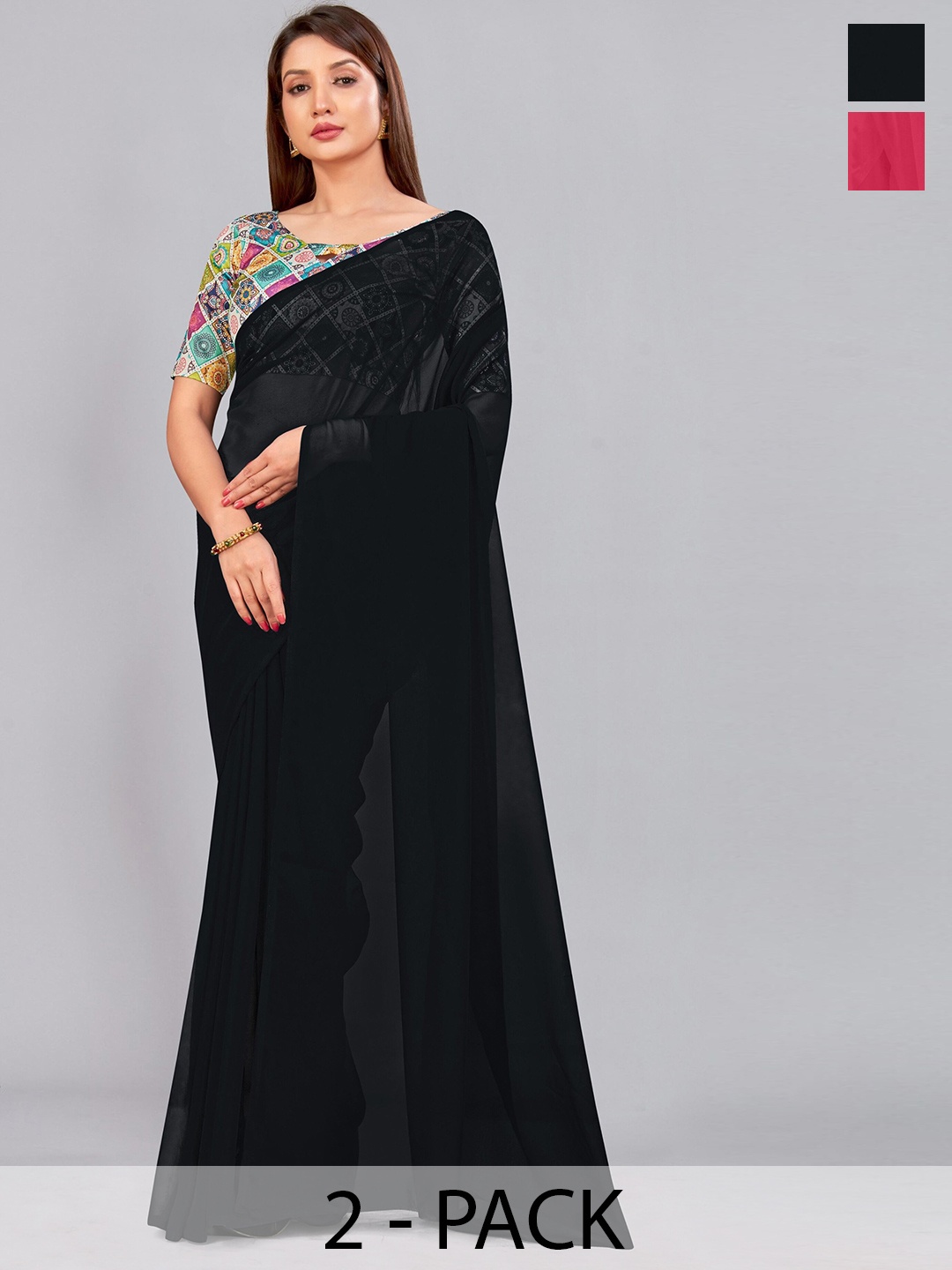 

CastilloFab Selection of 2 Pure Georgette Sarees, Black