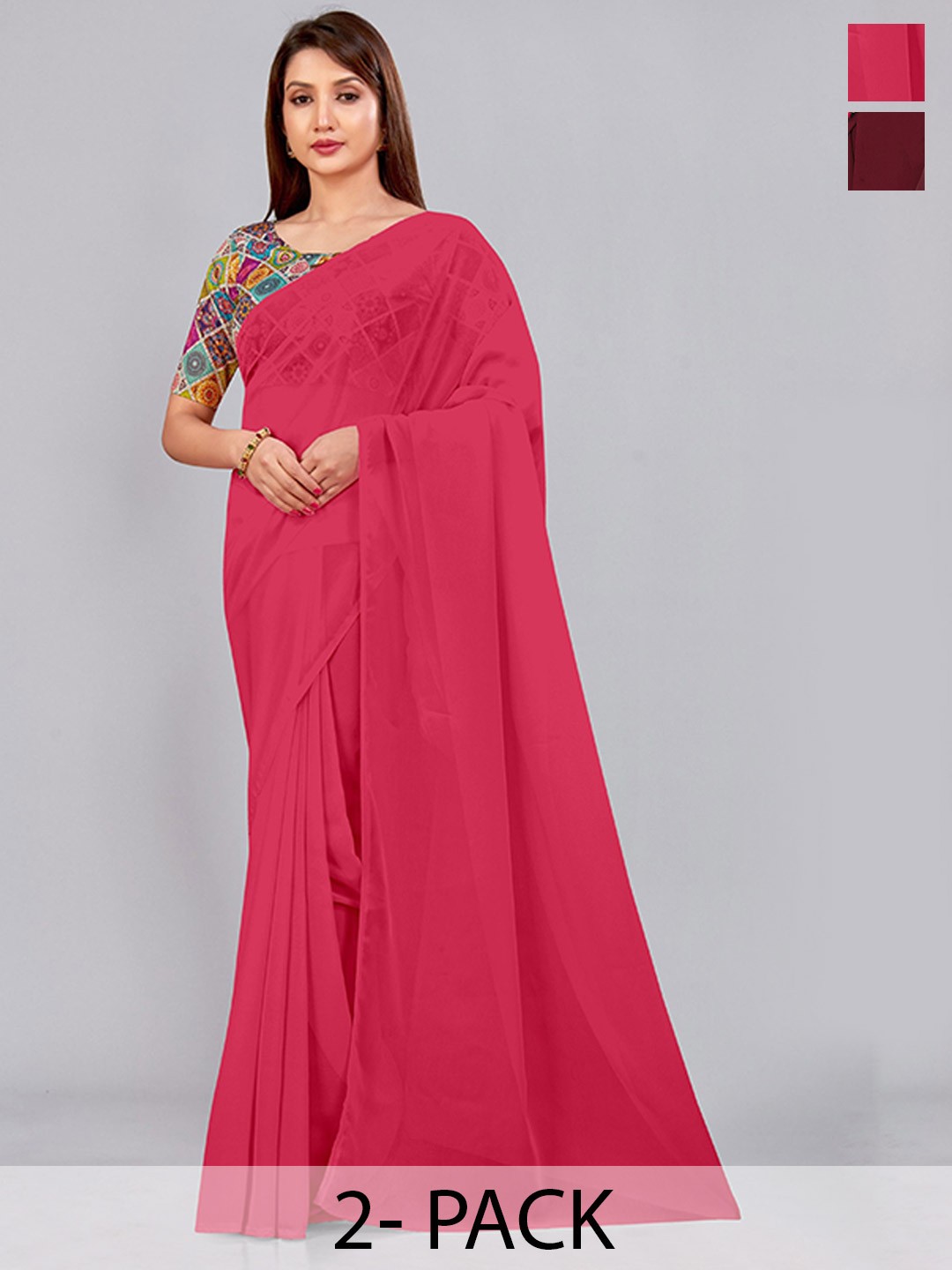 

CastilloFab Selection of 2 Pure Georgette Saree, Rose
