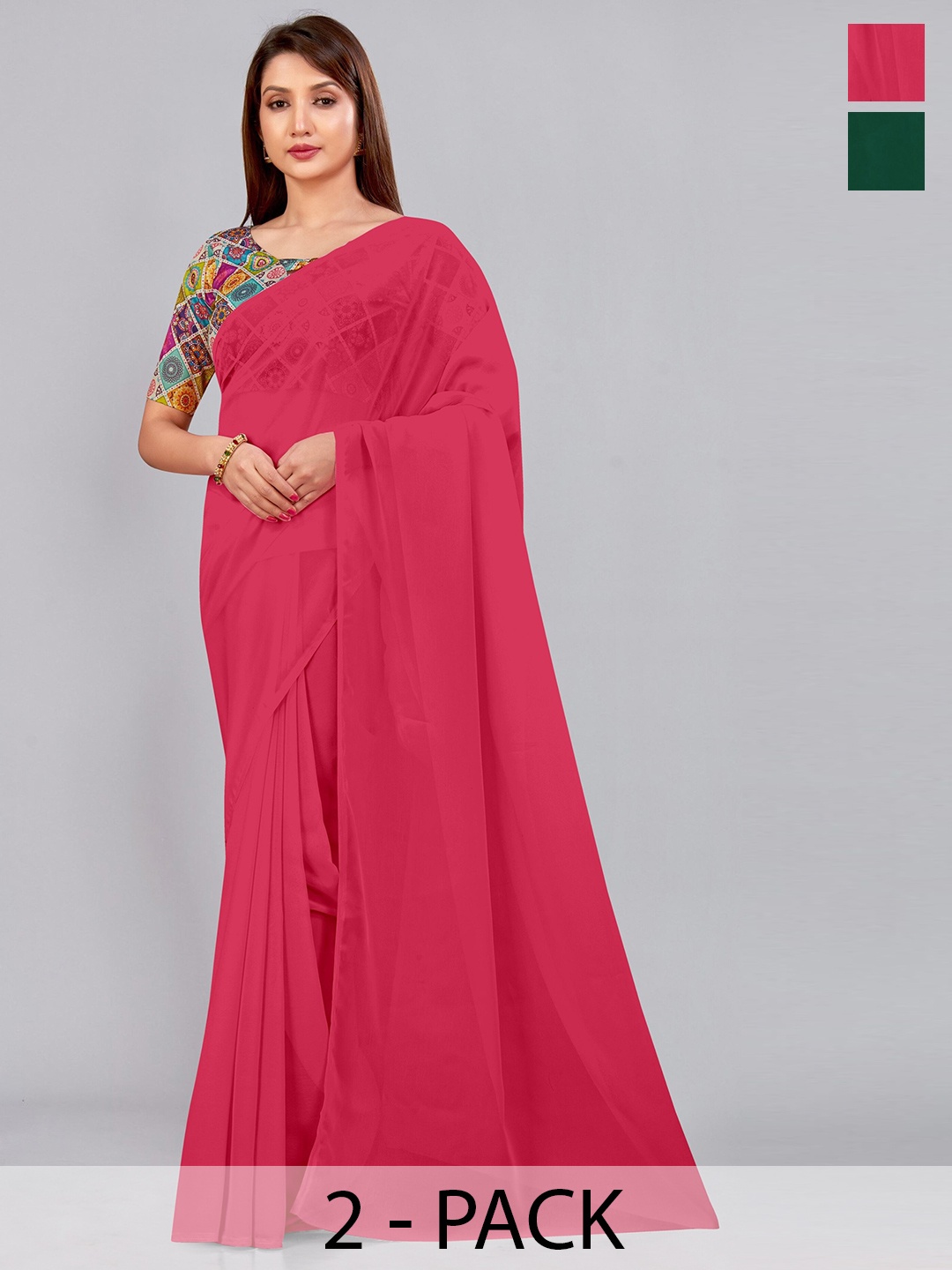 

CastilloFab Selection of 2 Pure Georgette Saree, Rose