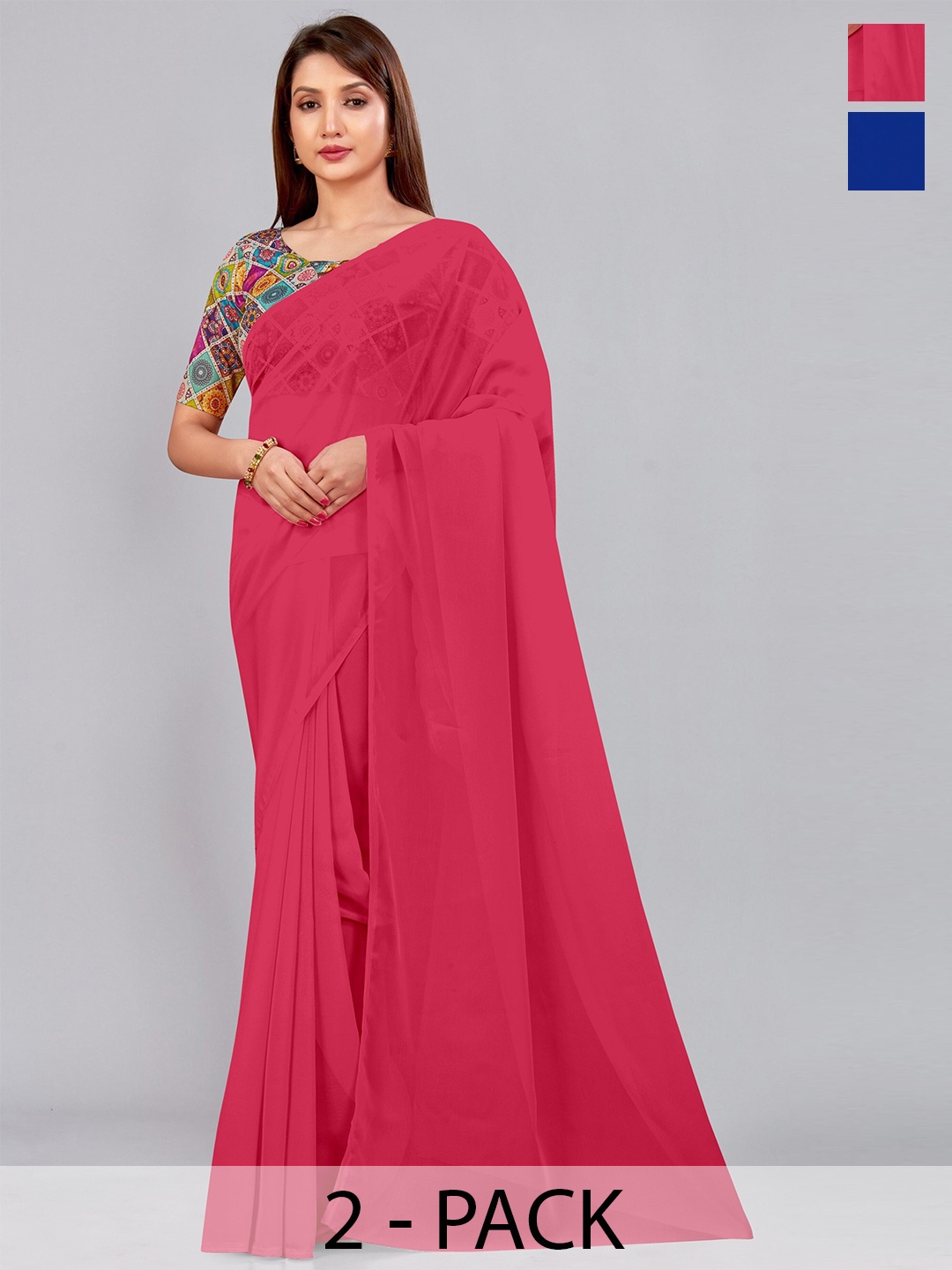 

CastilloFab Selection Of 2 Pure Georgette Saree, Rose