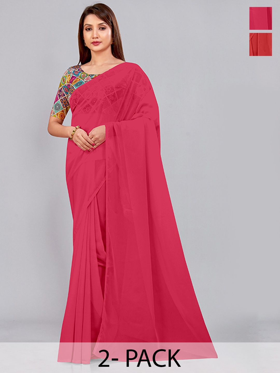 

CastilloFab Selection of 2 Pure Georgette Saree, Rose