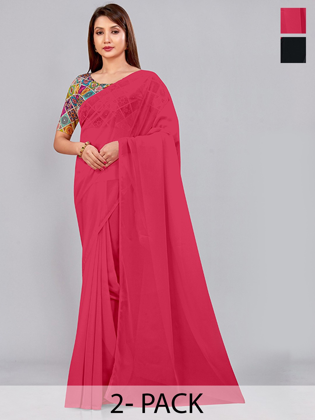 

CastilloFab Selection Of 2 Pure Georgette Saree, Rose