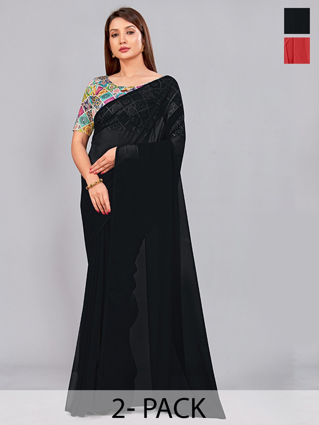 

CastilloFabSelection of 2 Pure Georgette Sarees, Black