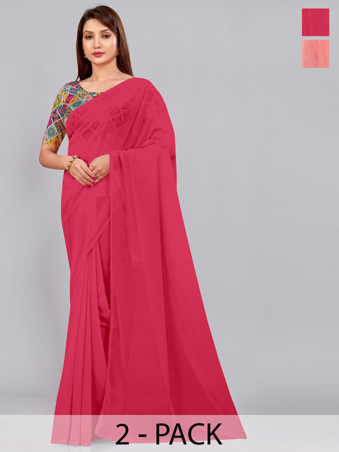 

CastilloFab Selection of 2 Pure Georgette Sarees, Rose