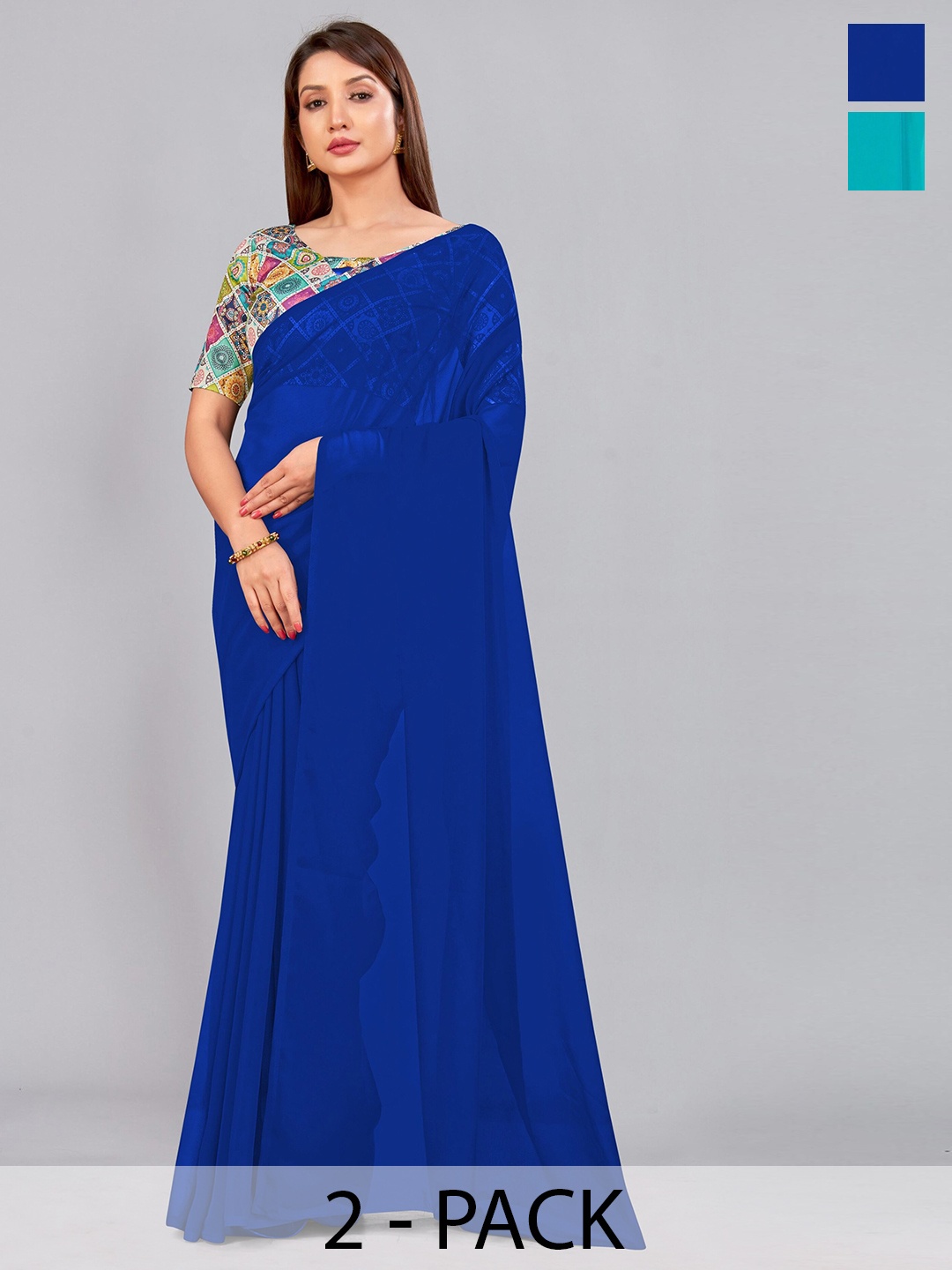 

CastilloFab Selection of 2 Pure Georgette Saree, Blue