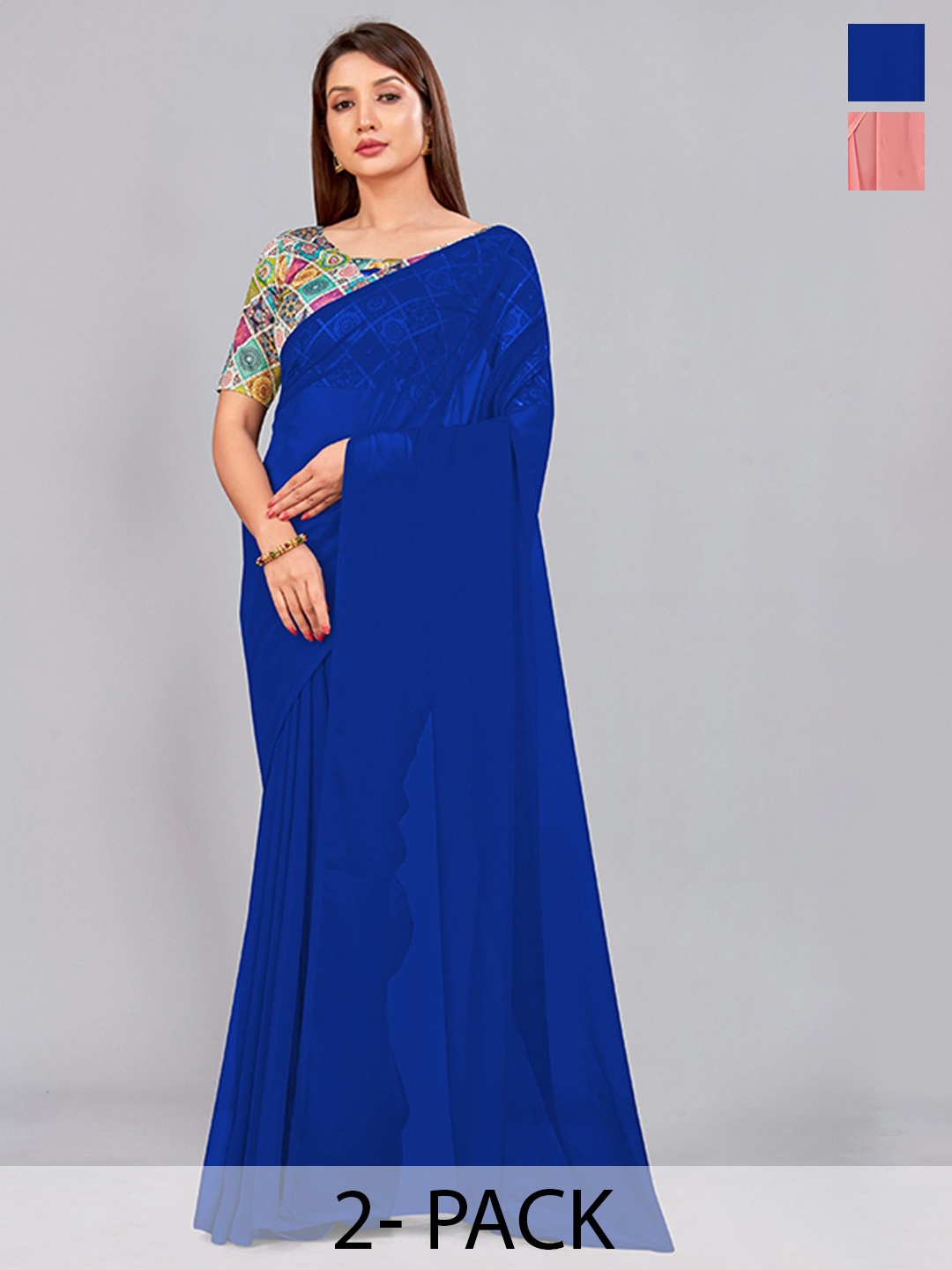 

CastilloFab Selection of 2 Pure Georgette Saree, Blue