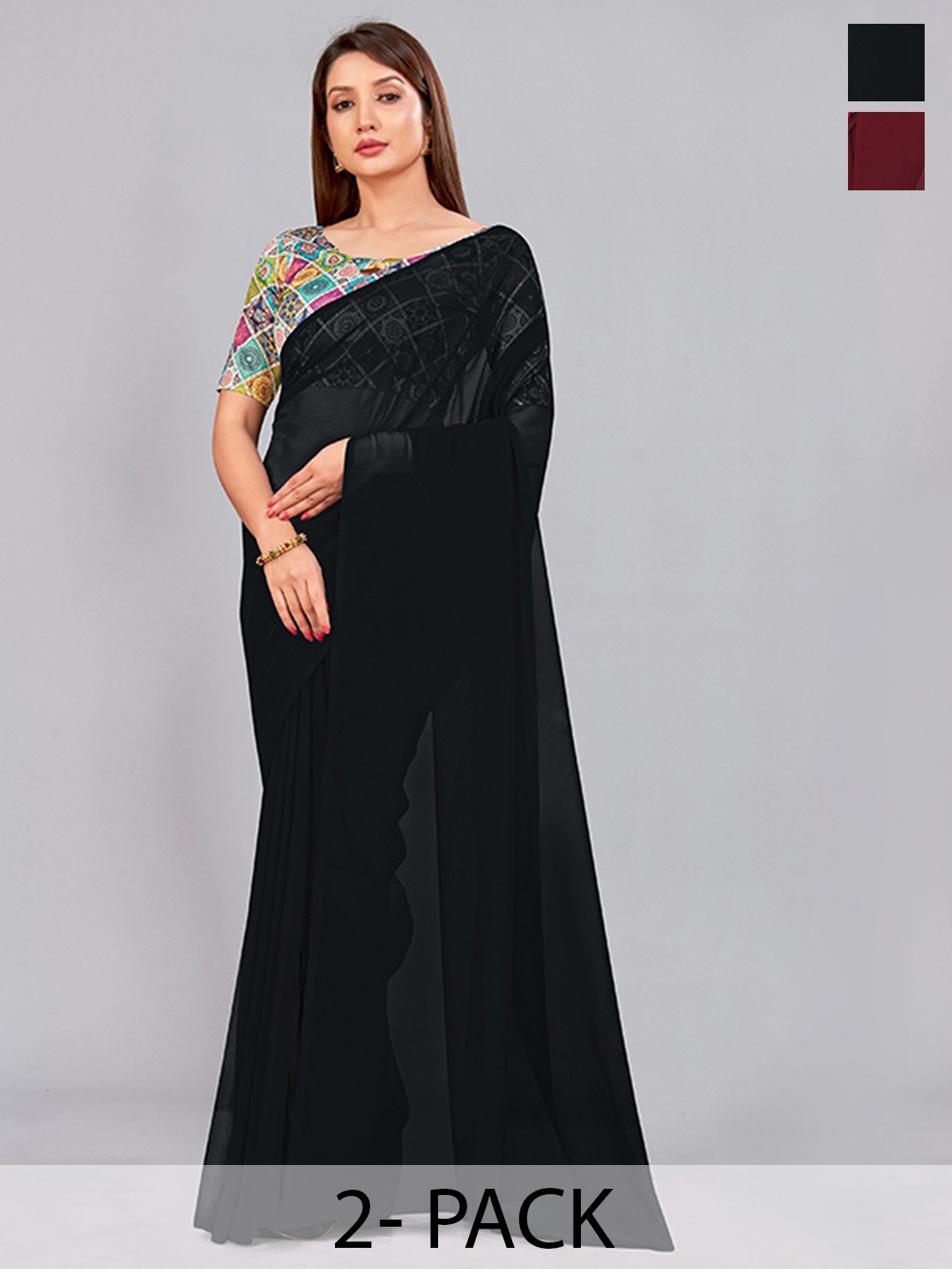 

CastilloFab Selection of 2 Pure Georgette Sarees, Black