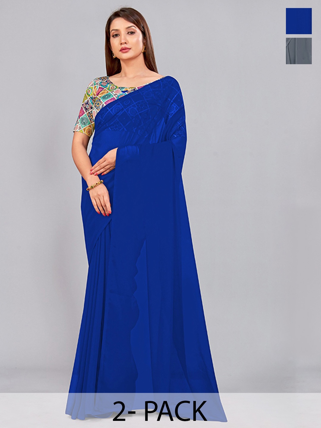 

CastilloFab Selection of 2 Pure Georgette Sarees, Blue