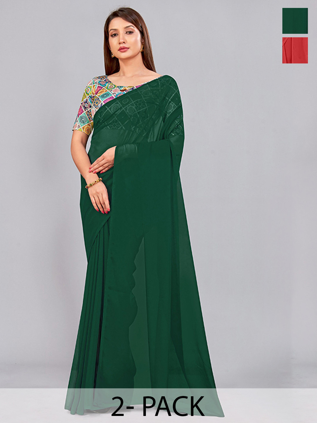 

CastilloFab Selection Of 2 Pure Georgette Saree, Green