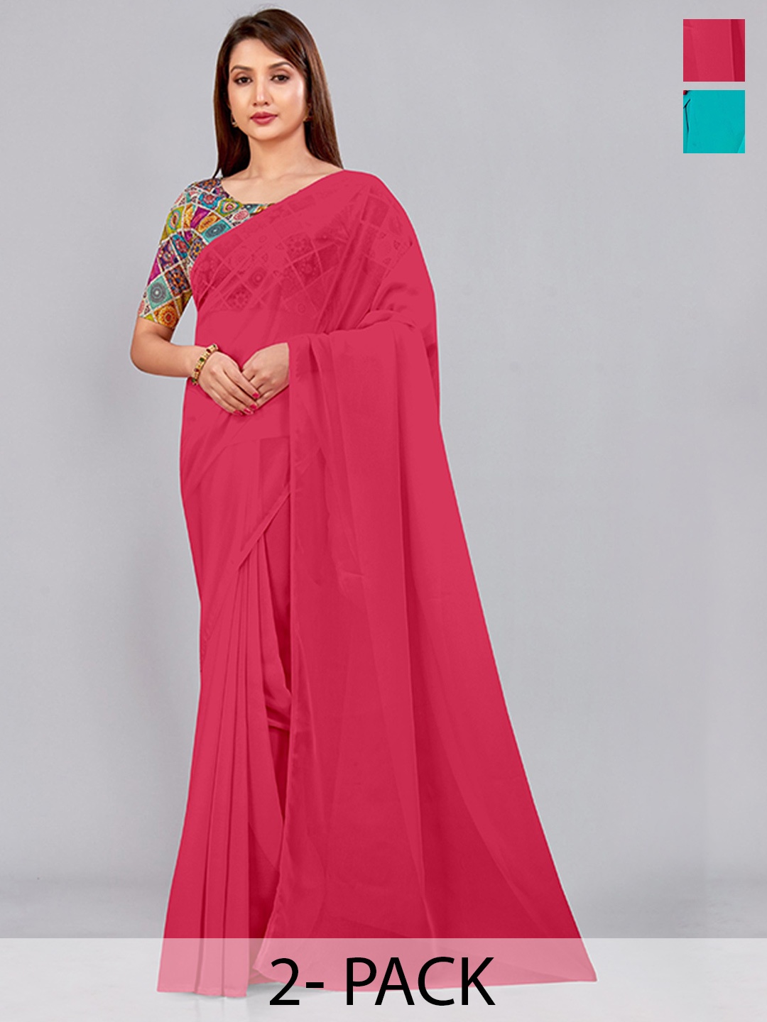 

CastilloFab Selection of 2 Pure Georgette Saree, Rose