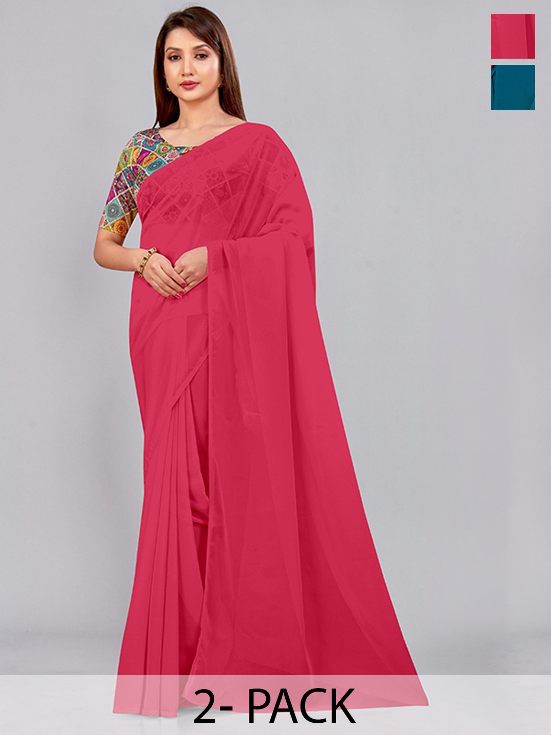 

CastilloFab Selection of 2 Pure Georgette Sarees, Rose
