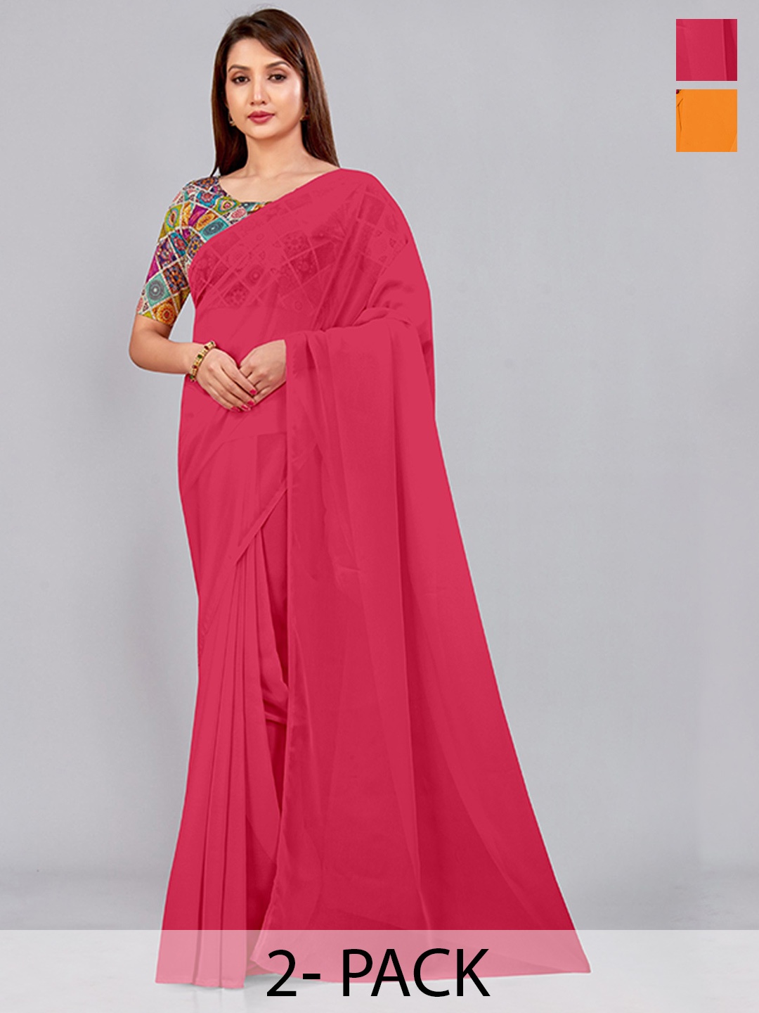 

CastilloFab Selection of 2 Pure Georgette Saree, Rose