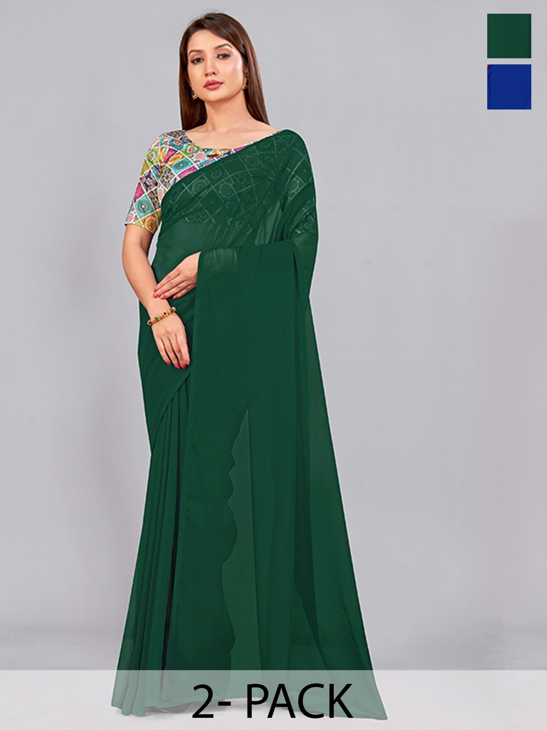 

CastilloFab Selection Of 2 Pure Georgette Saree, Green