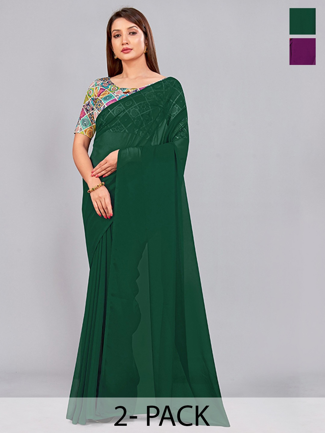 

CastilloFab Selection Of 2 Pure Georgette Saree, Green