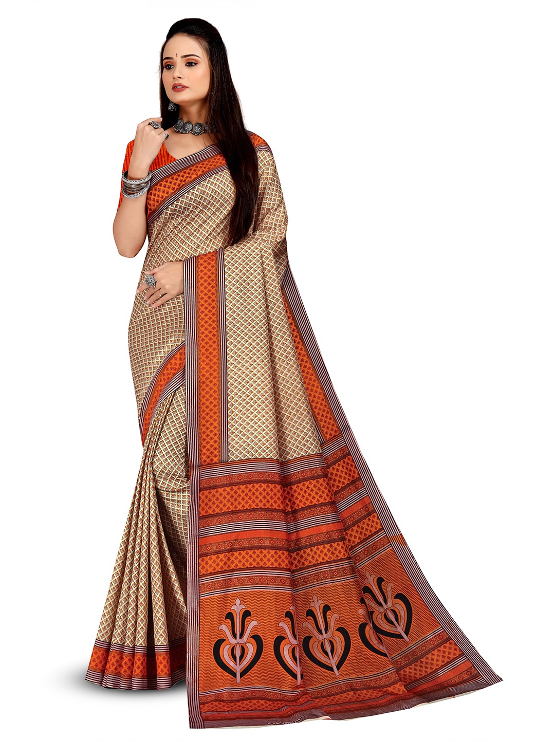 

VIMLA Ethnic Motifs Printed Mysore Silk Saree, Orange