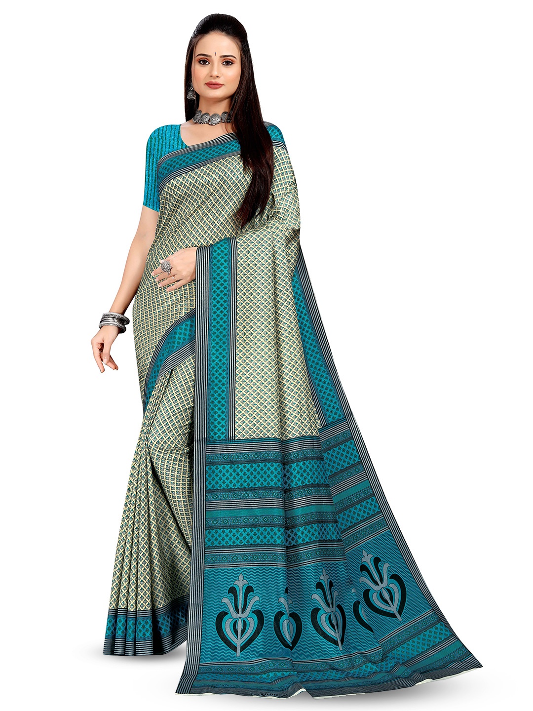 

VIMLA Ethnic Motifs Printed Mysore Silk Saree, Blue