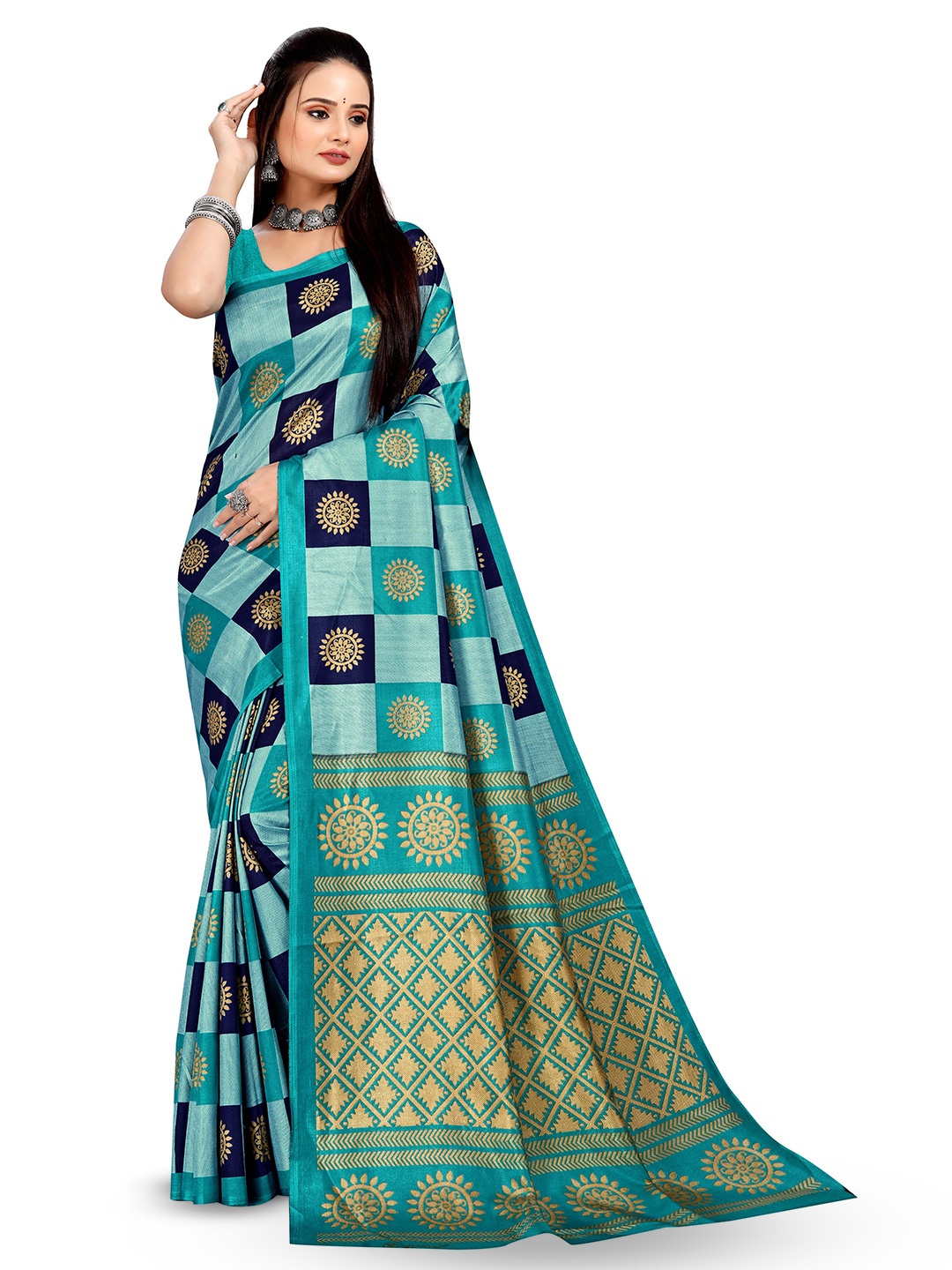 

VIMLA Ethnic Motifs Printed Mysore Silk Saree, Blue