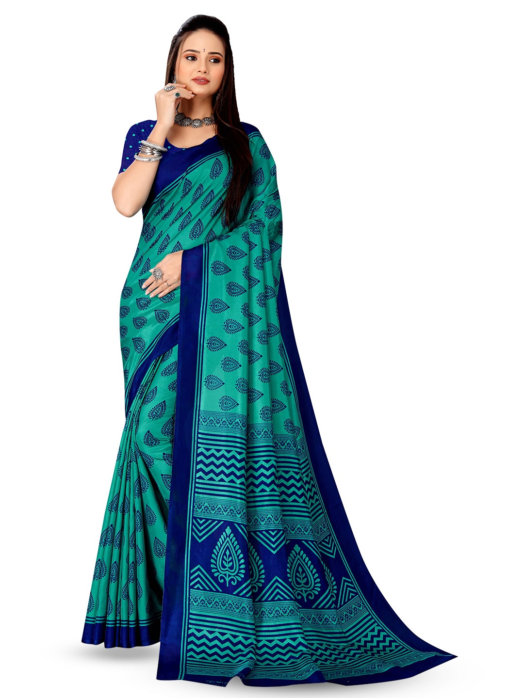 

VIMLA Ethnic Motifs Printed Mysore Silk Saree, Blue