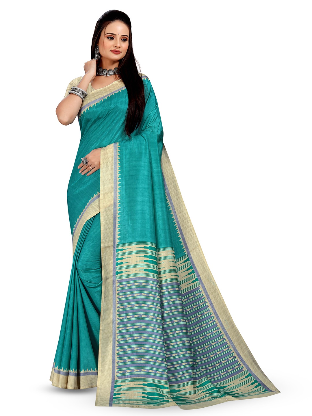 

VIMLA Striped Printed Mysore Silk Saree, Blue