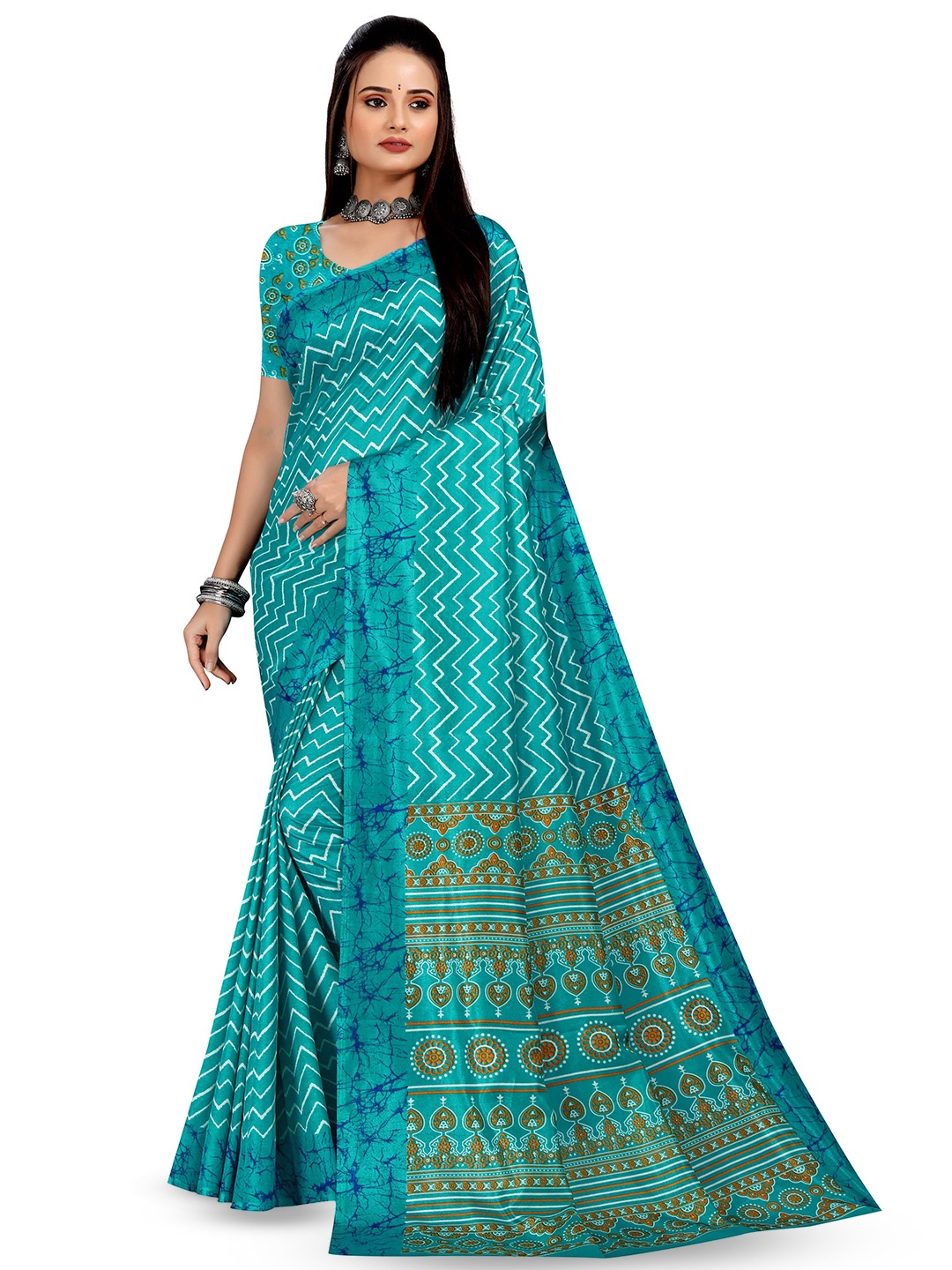 

VIMLA Ethnic Motifs Printed Mysore Silk Saree, Blue