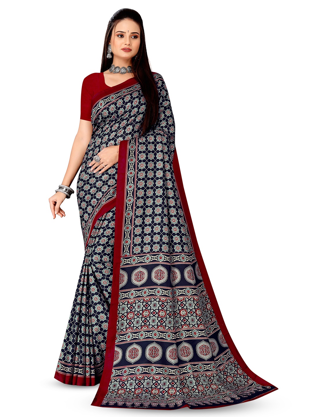 

VIMLA Ethnic Motifs Printed Mysore Silk Saree, Blue