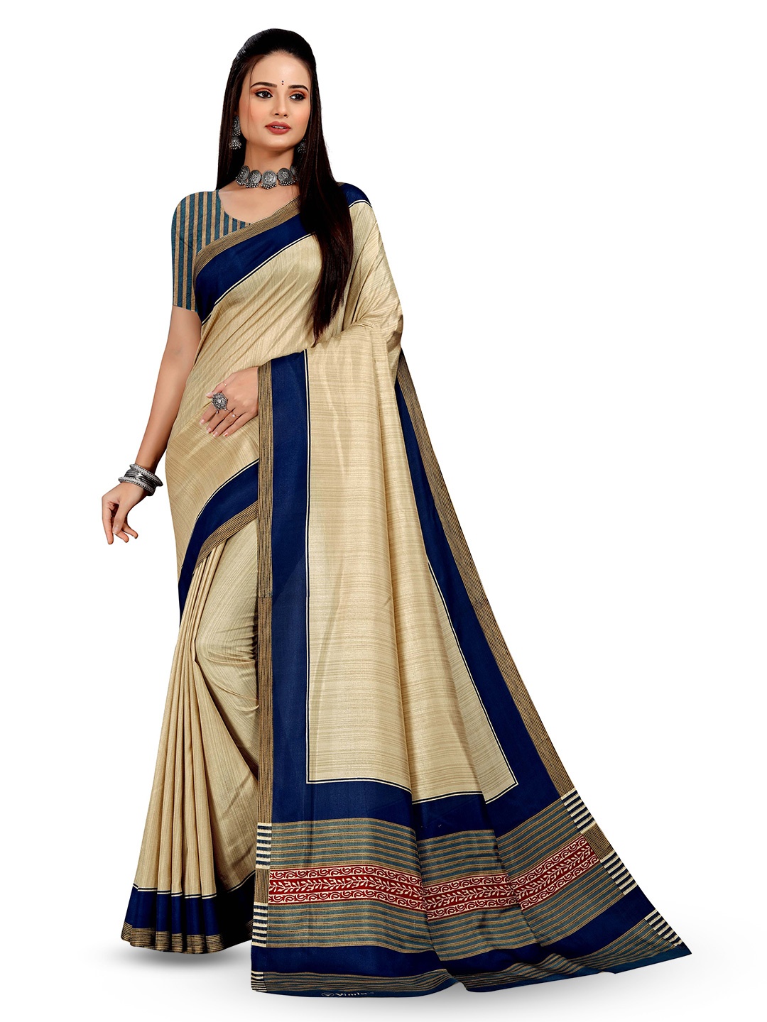 

VIMLA Striped Printed Mysore Silk Saree, Blue